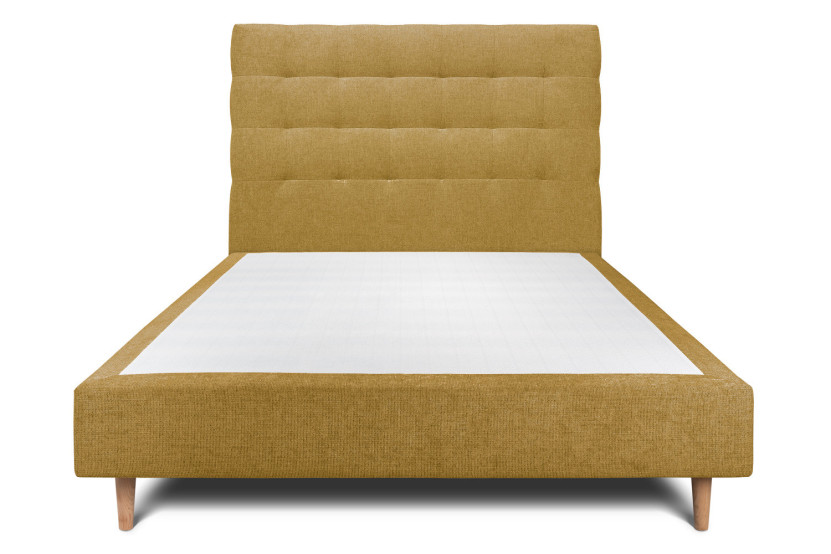 Lit 140x190 cm avec Tête de lit capitonnée - Tissu Toile natté