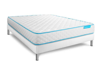 Pack lit complet 160x200 cm - Matelas + Sommier Blanc + 2 oreillers + Couette - Bodyone