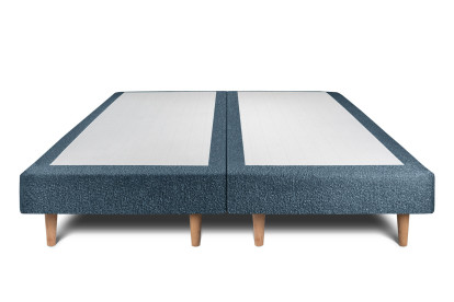 Lit 2x 90x200 cm - Sommier tapissier H29 cm + tête de lit à lignes - Tissu Bouclette Bleu