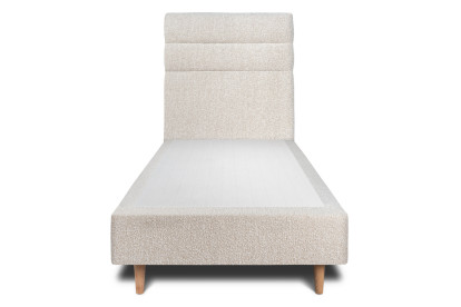 Lit 90x200 cm - Sommier tapissier H35 cm + tête de lit à lignes - Tissu Bouclette Beige Clair