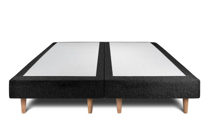 Lit 2x 90x200 cm - Sommier tapissier H29 cm + tête de lit à lignes - Tissu Bouclette Noir