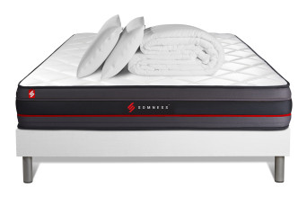 Pack lit complet 140x190 cm - Matelas + Sommier Blanc (en kit) + 2 oreillers + Couette - Regen Pack lit complet 140x190 cm - Matelas + Sommier Blanc (en kit) + 2 oreillers + Couette - Regen
