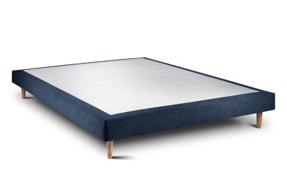 Lit 135x190 cm - Sommier tapissier H29 cm + tête de lit à lignes - Tissu Toile natté Bleu Océan