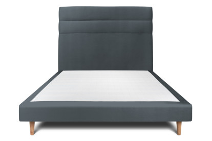 Lit 135x190 cm - Sommier tapissier H29 cm + tête de lit à lignes - Tissu Velours Gris Anthracite