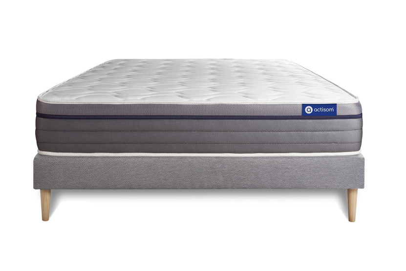 Ensemble Matelas Sommier 140x190 cm - Sommier Gris (en kit) - ActiMemo Zen