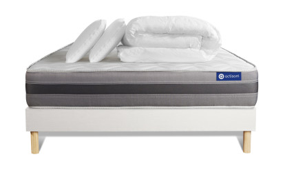 Pack lit complet 180x200 cm - Matelas + Sommier Blanc (en kit) + 2 oreillers + Couette - Actilatex Relax