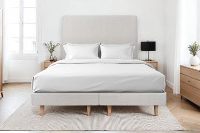 Lit 2x 90x200 cm - Sommier tapissier H29 cm + tête de lit tapissée - Tissu Velours Gris Clair