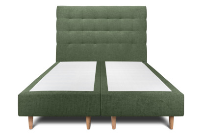 Lit 2x 80x200 cm - Sommier tapissier H35 cm + tête de lit capitonnée - Tissu Toile natté Vert Kaki
