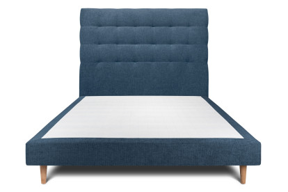 Lit 150x190 cm - Sommier tapissier H29 cm + tête de lit capitonnée - Tissu Toile natté Bleu Océan