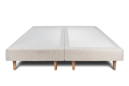 Lit 2x 100x200 cm - Sommier tapissier H29 cm + tête de lit à lignes - Tissu Bouclette Beige Clair
