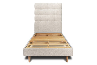 Lit 90x190 cm avec Tête de lit capitonnée - Tissu Bouclette