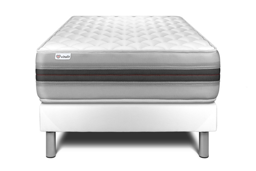 Ensemble Matelas Sommier 90x190 cm - Sommier Blanc (déjà monté) - Vitalmemo Back