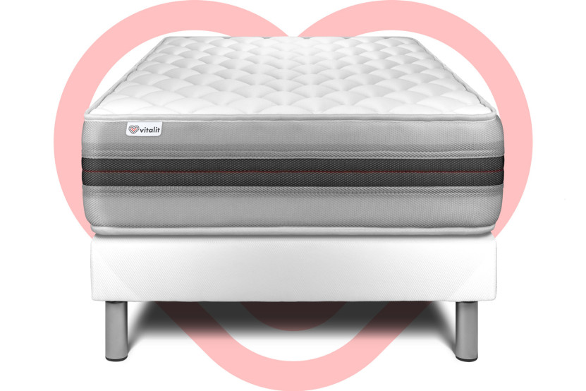 Ensemble Matelas Sommier 90x190 cm - Sommier Blanc (déjà monté) - Vitalmemo Back