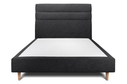 Lit 135x190 cm - Sommier tapissier H35 cm + tête de lit à lignes - Tissu Toile natté Noir