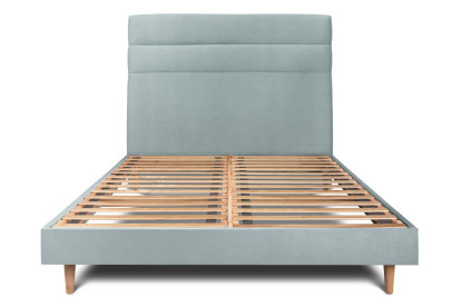 Lit 150x200 cm - Sommier à lattes H29 cm + tête de lit à lignes - Tissu Velours Gris Bleuté