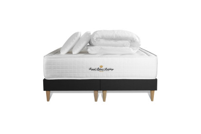 Pack lit complet 160x200 cm - Matelas + 2 Sommiers noirs + 2 oreillers + Couette - Buckingham