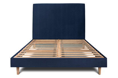 Lit 150x190 cm - Sommier à lattes H29 cm + tête de lit tapissée - Tissu Velours Bleu Océan