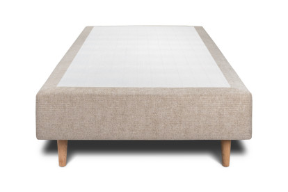 Lit 90x190 cm - Sommier tapissier H35 cm + tête de lit capitonnée - Tissu Toile natté Beige Brun