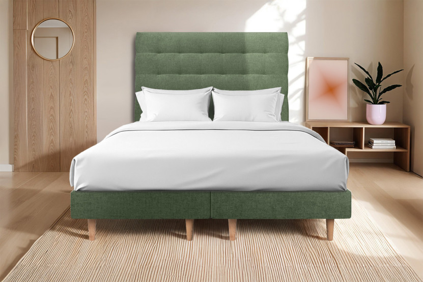 Lit 2x80x200 cm avec Tête de lit capitonnée - Tissu Toile natté