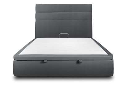 Lit coffre 200x200 cm avec Tête de lit à lignes - Tissu Velours Gris Anthracite