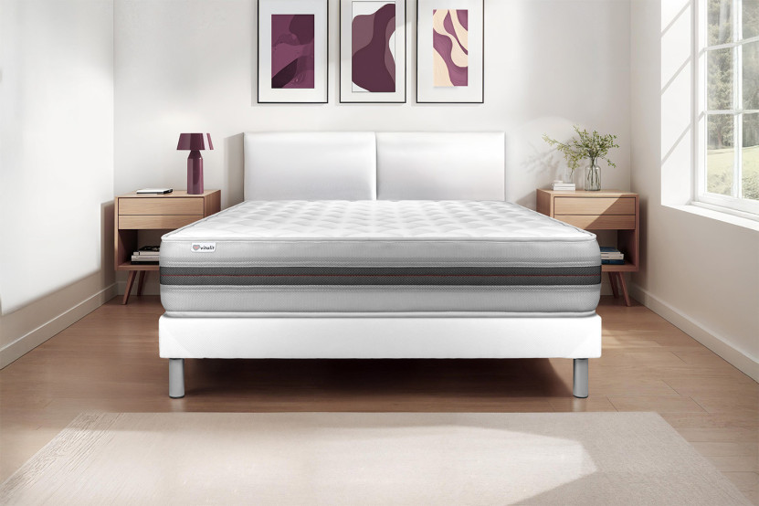 Ensemble Matelas Sommier 90x190 cm - Sommier Blanc (déjà monté) - Vitalmemo Back