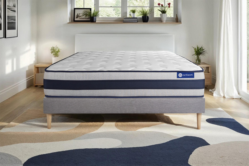 Ensemble Matelas Sommier 120x200 cm - Sommier Gris (en kit) - Actiflex Ergo