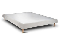 Lit 135x190 cm - Sommier tapissier H29 cm + tête de lit à lignes - Tissu Velours Gris Clair Lit 135x190 cm - Sommier tapissier H29 cm + tête de lit à lignes - Tissu Velours Gris Clair