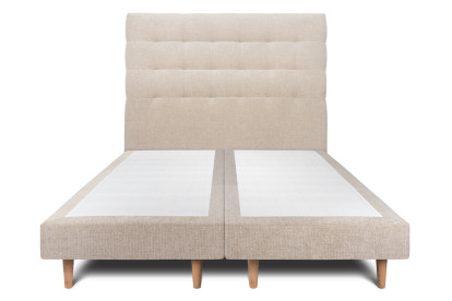Lit 2x 90x200 cm - Sommier tapissier H29 cm + tête de lit capitonnée - Tissu Toile natté Beige Brun