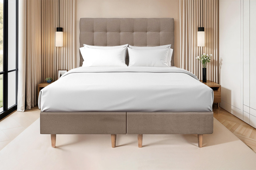 Lit 2x80x200 cm avec Tête de lit capitonnée - Tissu Velours