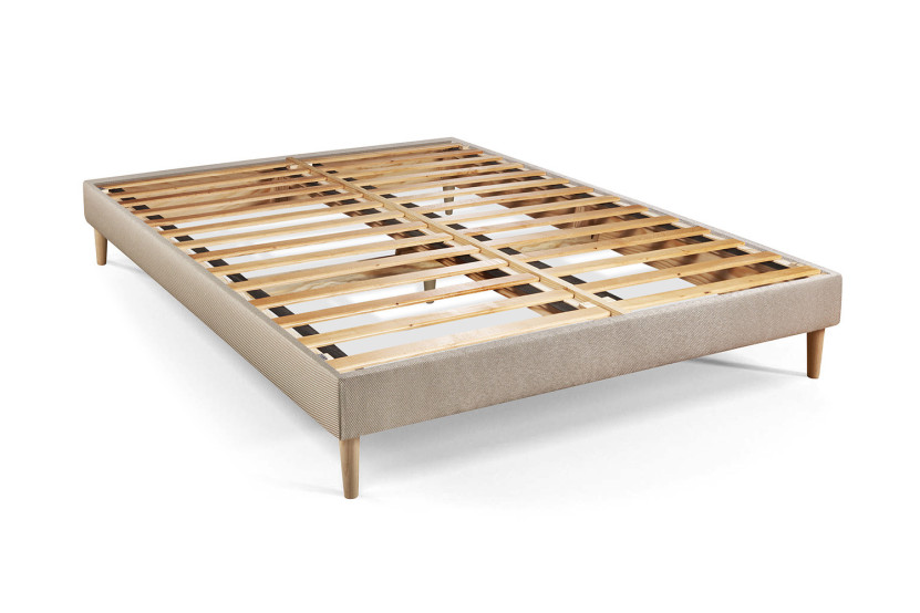 Pack lit complet 180x200 cm - Matelas + Sommier Beige (en kit) + 2 oreillers + Couette - Le Tendre