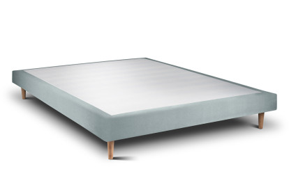 Lit 135x190 cm - Sommier tapissier H29 cm + tête de lit à lignes - Tissu Velours Gris Bleuté