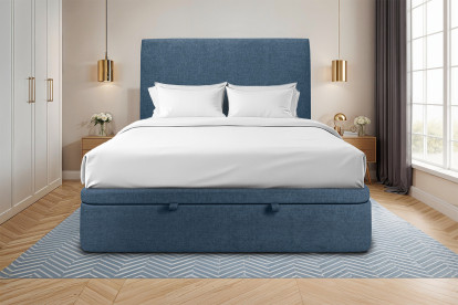 Sommier Coffre 200x200 cm - Toile nattée  - Bleu océan