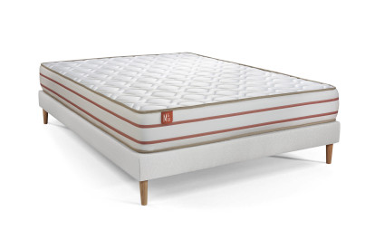 Pack lit complet 180x200 cm - Matelas + Sommier Blanc (en kit) + 2 oreillers + Couette - Le Doux