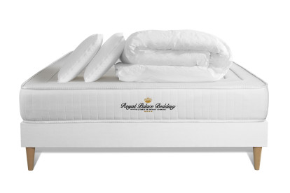 Pack lit complet 160x200 cm - Matelas + Sommier Blanc (en kit) + 2 oreillers + Couette - Lancaster
