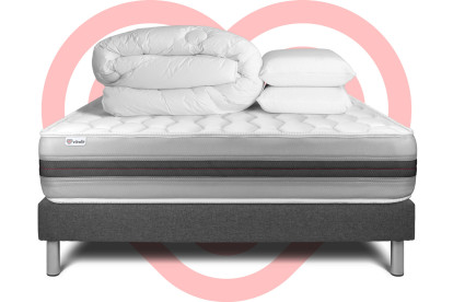 Pack lit complet 140x200 cm - Matelas + Sommier Gris (en kit) + 2 oreillers + Couette - Vitalspring Recover