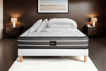 Pack lit complet 140x190 cm - Matelas + Sommier Blanc (en kit) + 2 oreillers + Couette - Exclusive