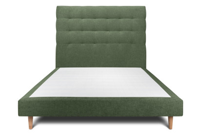 Lit 135x190 cm - Sommier tapissier H29 cm + tête de lit capitonnée - Tissu Toile natté Vert Kaki