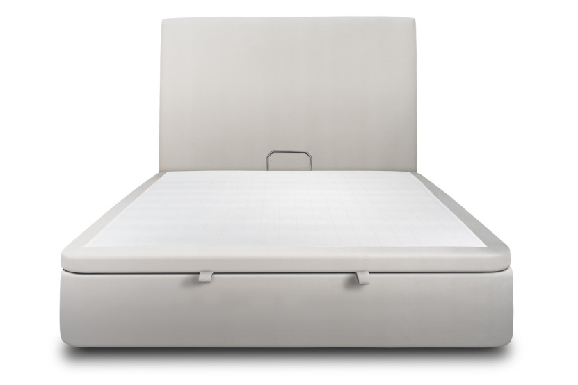 Lit coffre 140x190 cm avec Tête de lit tapissée - Tissu Velours