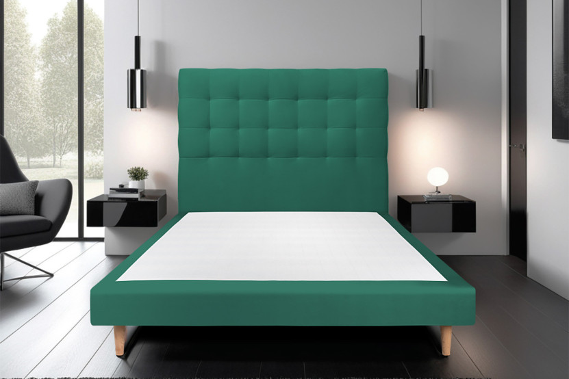 Lit 150x200 cm avec Tête de lit capitonnée - Tissu Velours