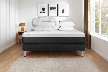 Pack lit complet 200x200 cm - Matelas + Sommier Noir (en kit) + 2 oreillers + Couette - Vital Form