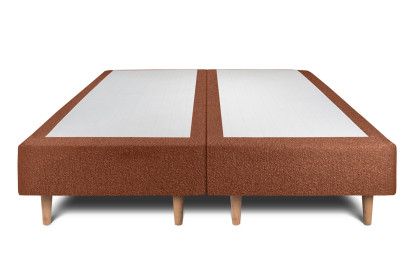 Lit 2x 100x200 cm - Sommier tapissier H35 cm + tête de lit à lignes - Tissu Bouclette Terracotta