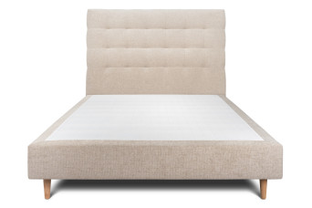 Lit 140x190 cm avec Tête de lit capitonnée - Tissu Toile natté
