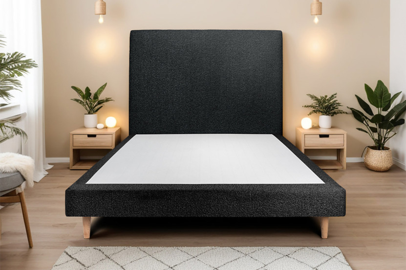 Lit 160x200 cm avec Tête de lit tapissée - Tissu Bouclette