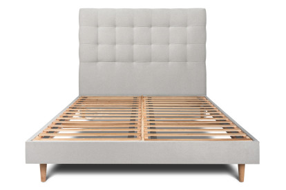 Lit 150x200 cm - Sommier à lattes H29 cm + tête de lit capitonnée - Tissu Velours Gris Clair