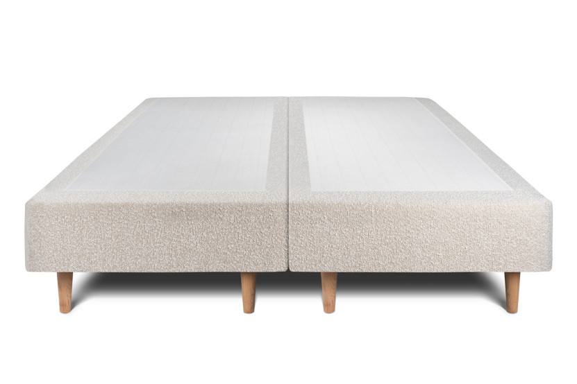 Lit 2x100x200 cm avec Tête de lit à lignes - Tissu Bouclette