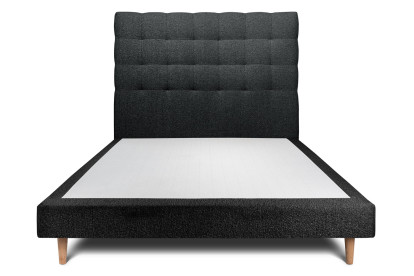 Lit 150x200 cm - Sommier tapissier H29 cm + tête de lit capitonnée - Tissu Bouclette Noir