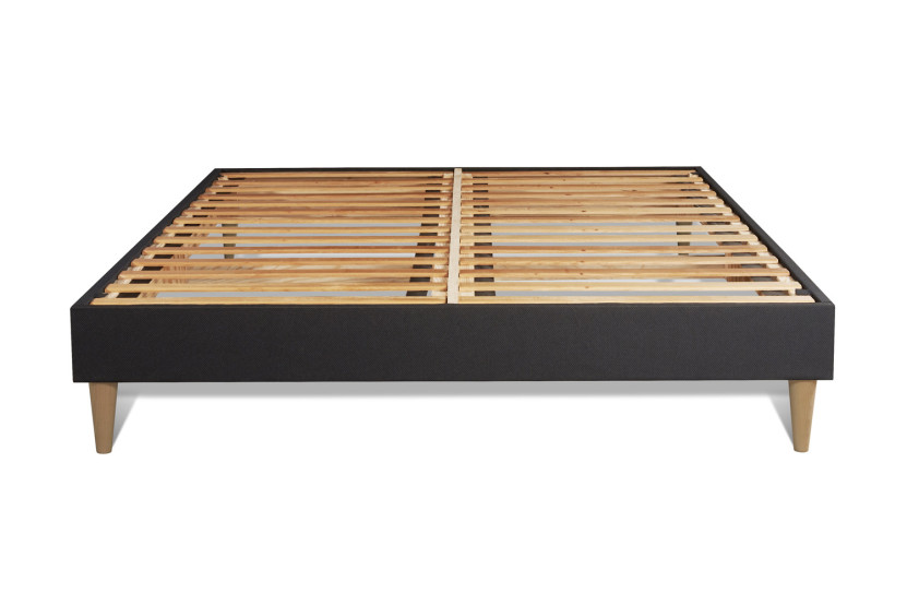 Pack lit complet 160x200 cm - Matelas + Sommier Noir (en kit) + 2 oreillers + Couette - Buckingham