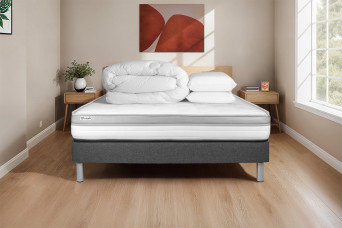 Pack lit complet 160x200 cm - Matelas + Sommier Gris (en kit) + 2 oreillers + Couette - Vital Relax