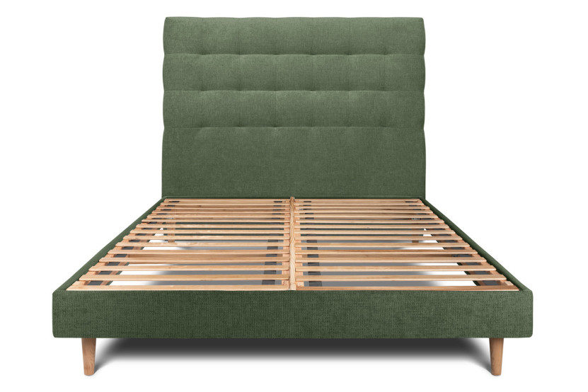 Lit 140x200 cm avec Tête de lit capitonnée - Tissu Toile natté