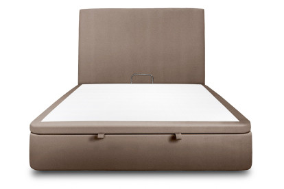 Lit coffre 140x200 cm avec Tête de lit tapissée - Tissu Velours Taupe